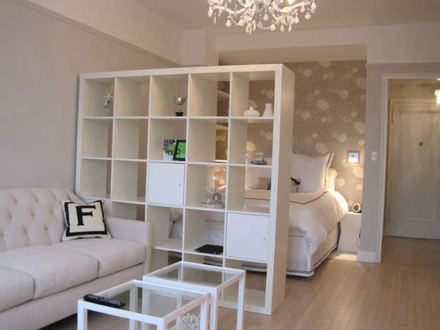 Design idea for small #studio #apartment, check out that #ikea #bookshelf
