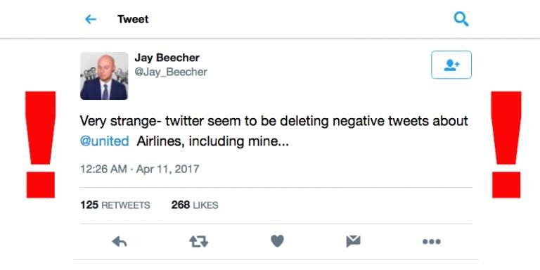 Twitter allegedly deleting negative tweets about United Airlines