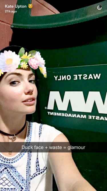 👻 Kate Upton Snapchat Update 2016: She is excitedly waiting for her fiance by the garbage area 😆