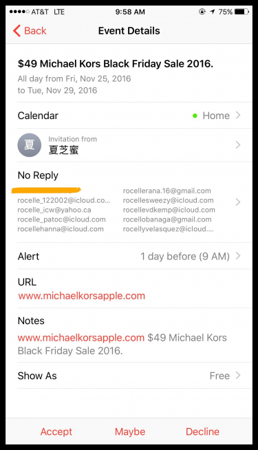 iPhone Calendar event invitation notification spam