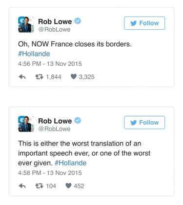 Rob Lowe's Insensitive Tweets About The Paris Attack