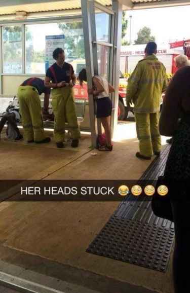 Girl's head got stuck... here comes fire and rescue... #LOL