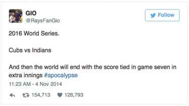 A 2014 Tweet predicted Cubs vs Indians World Series tied going to extra innings