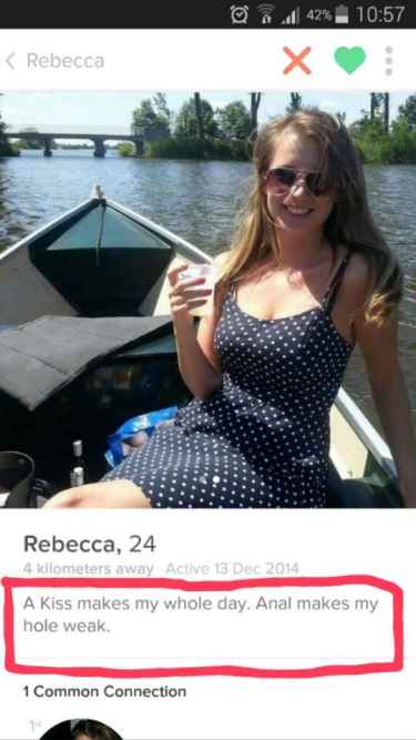 Rebecca: "A kiss makes my whole day. Anal makes my hole weak." #LOL