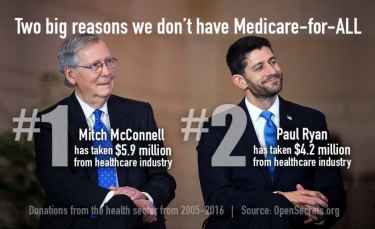 Two reasons why we don't have medicare for all... McConnell and Ryan are recipients of big donations from Healthcare industry