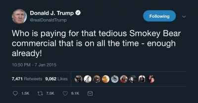 #Trump's Old Tweet Attacking Smokey Bear PSA Comes Back To Haunt Him. #SmokeyBearPSA
