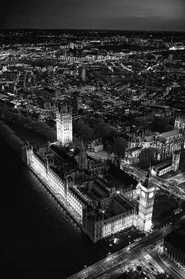 Aerial Views of London at Night: Black and White