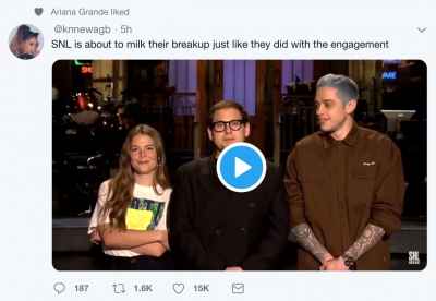 Ariana Grande liked a tweet of Pete Davidson making jokes on getting married on SNL