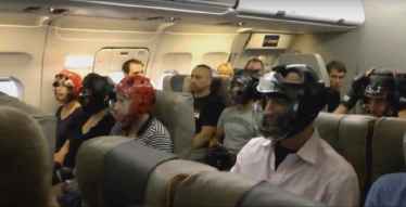 United Airlines passengers started wearing helmets on their flight