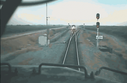 Opposing conductor bails before train collision #wtf #gif