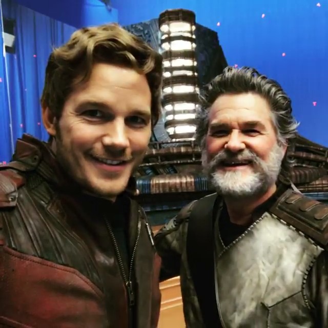 Chris Pratt and Kurt Russell on the set of 'Guardians of the Galaxy Vol. 2' 👾👾👾